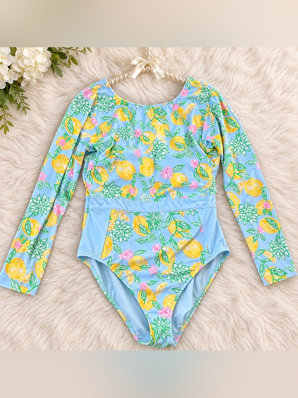 NWT Lilly Pulitzer Women’s Jesper Rashguard UPF50+ “Bluette Make Lemonade” Sz 14
